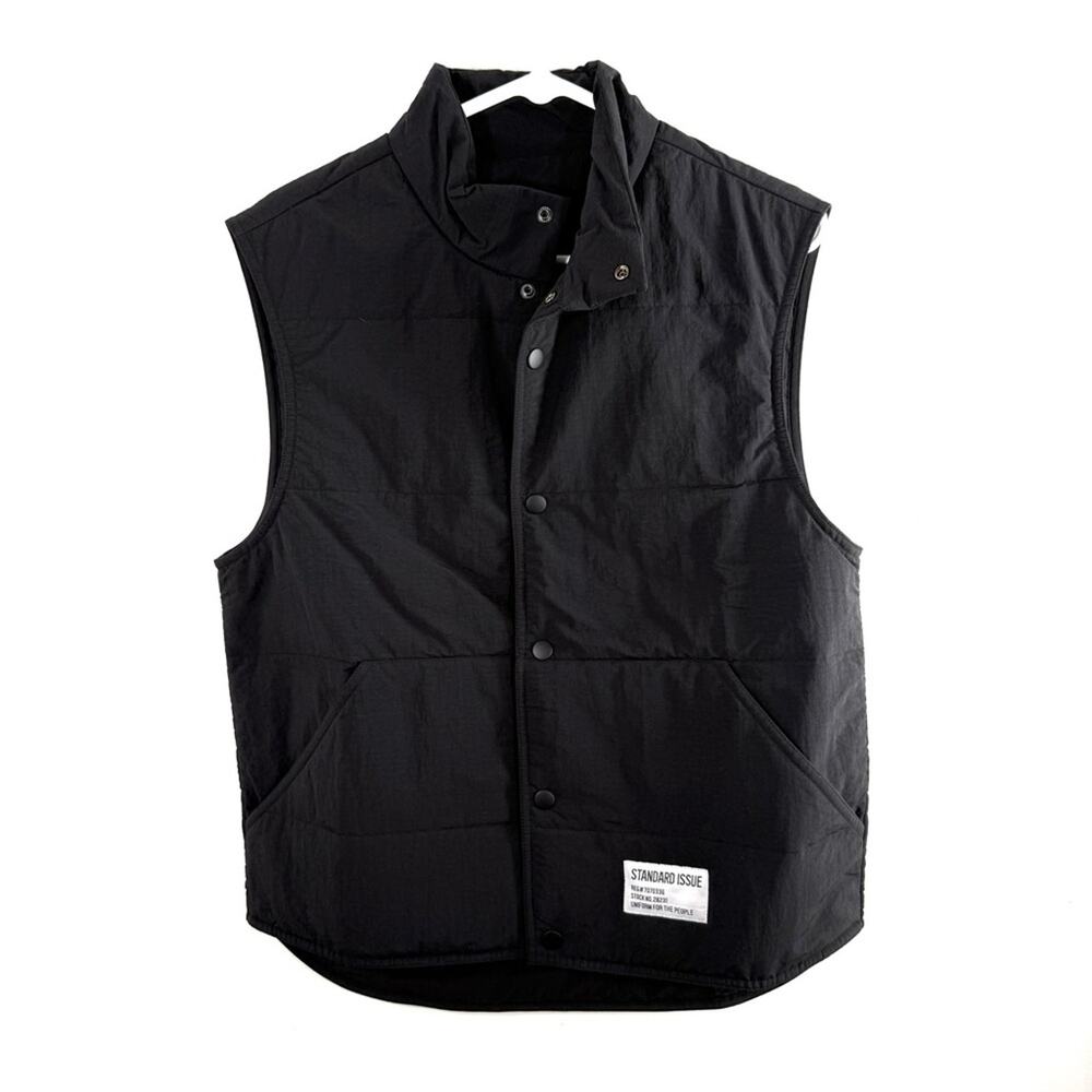 Standard Issue Black Nylon Snap Front Puffer Vest Men Small